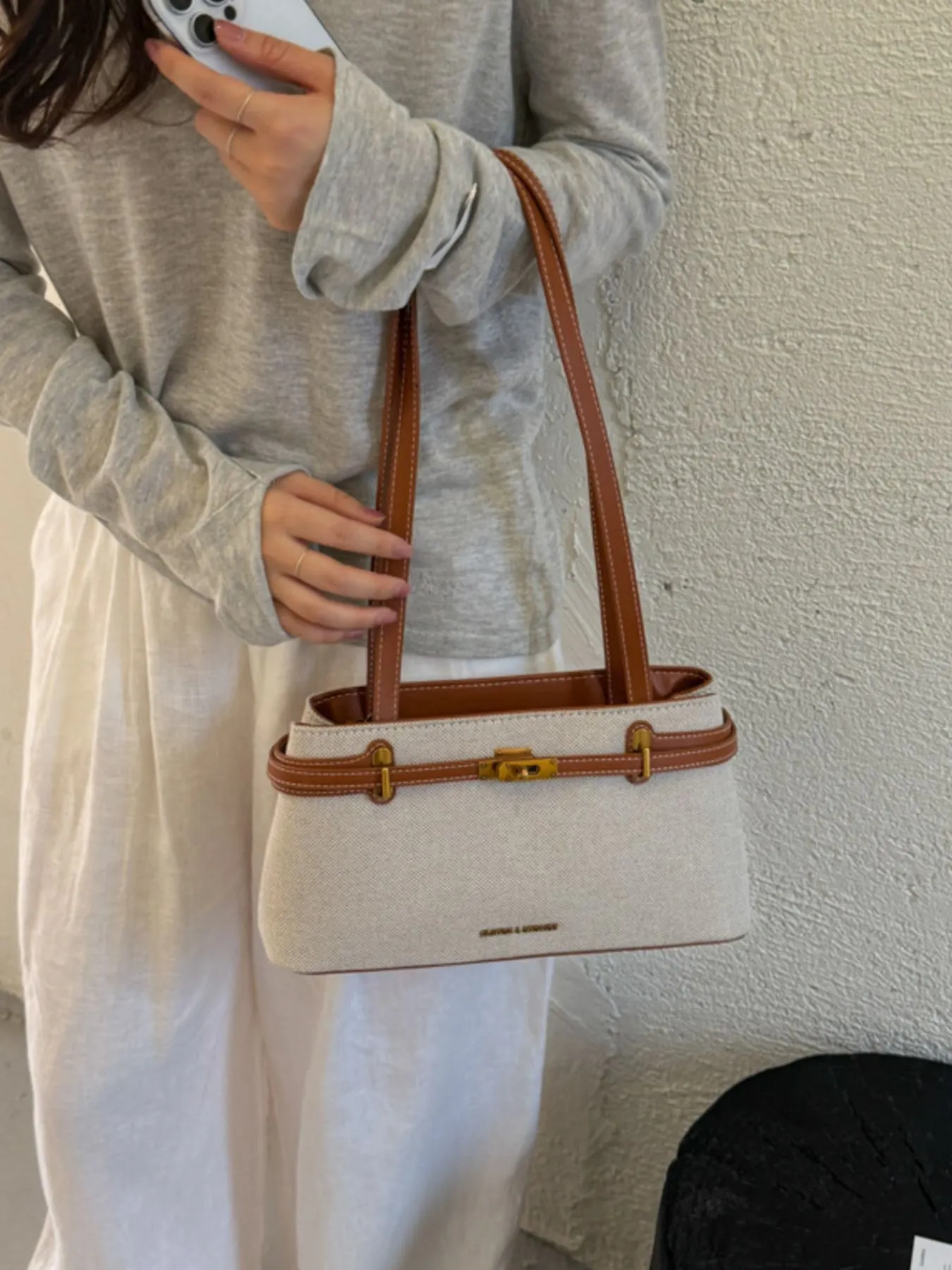 Decorative Buckle Shoulder Bag - Brown