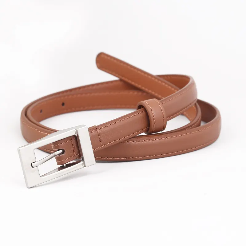 Metal Buckle Leather Belt - Caramel