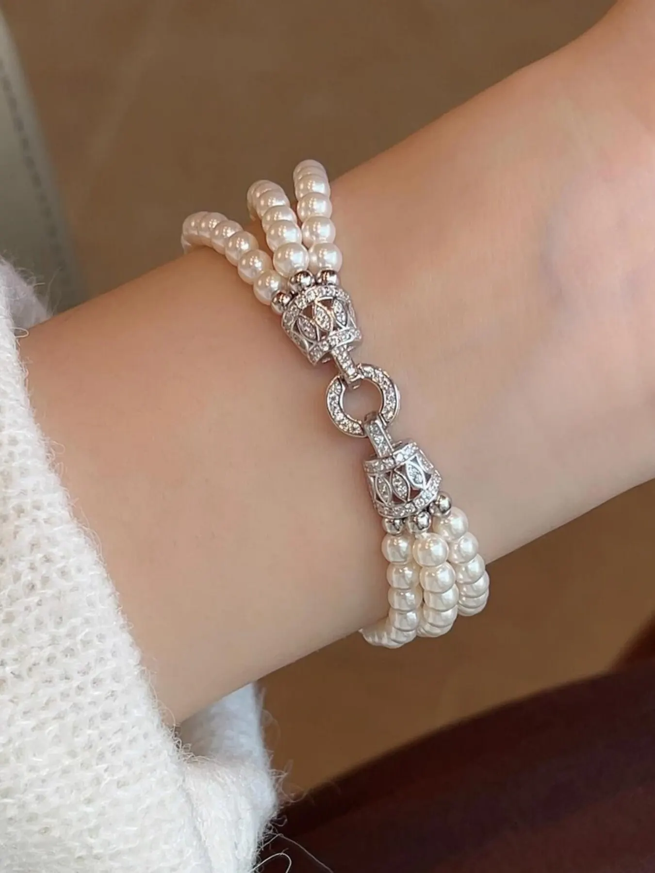 Three Layers Pearl Bracelet - Silver