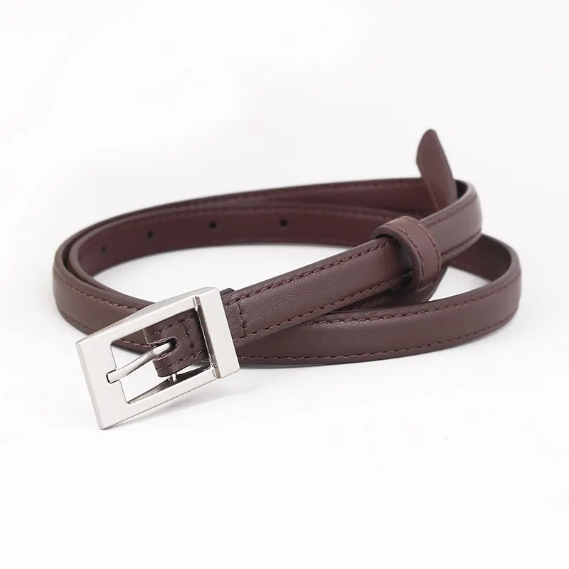 Metal Buckle Leather Belt - Brown