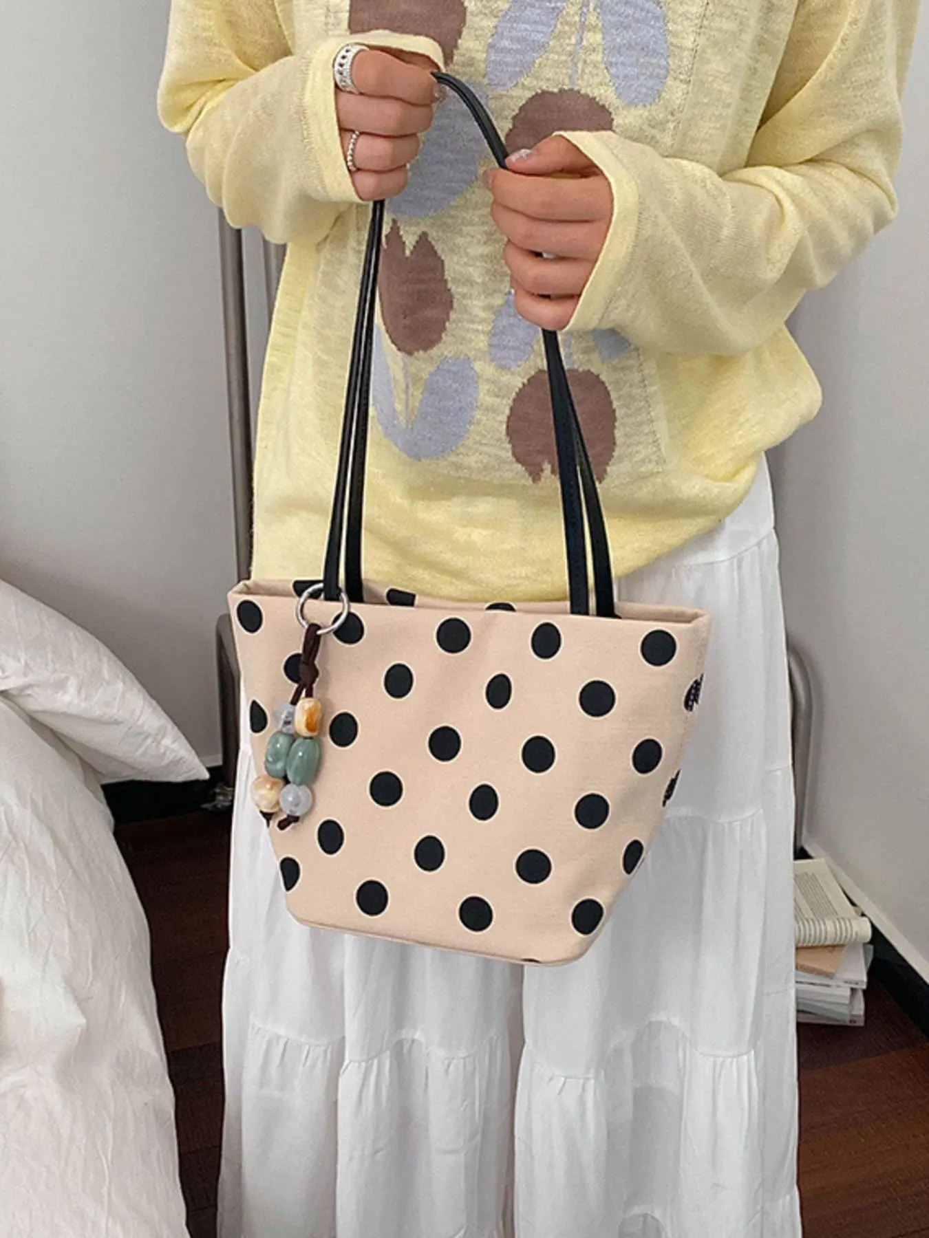Polka Dot Shoulder Bag - Black