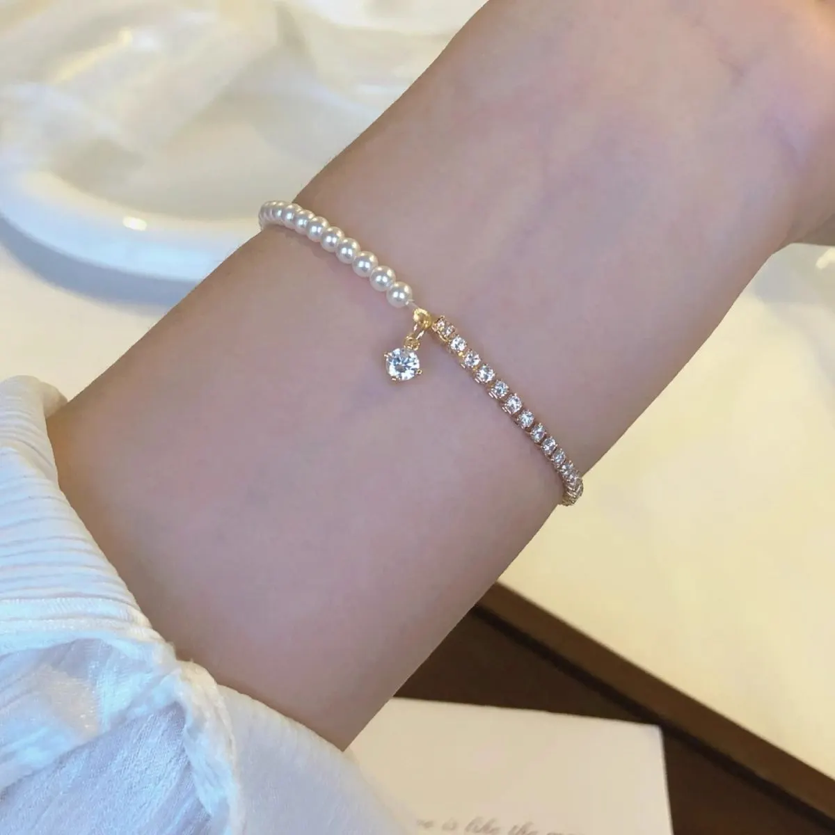 Pearl & Zircon Accent Bracelet - White