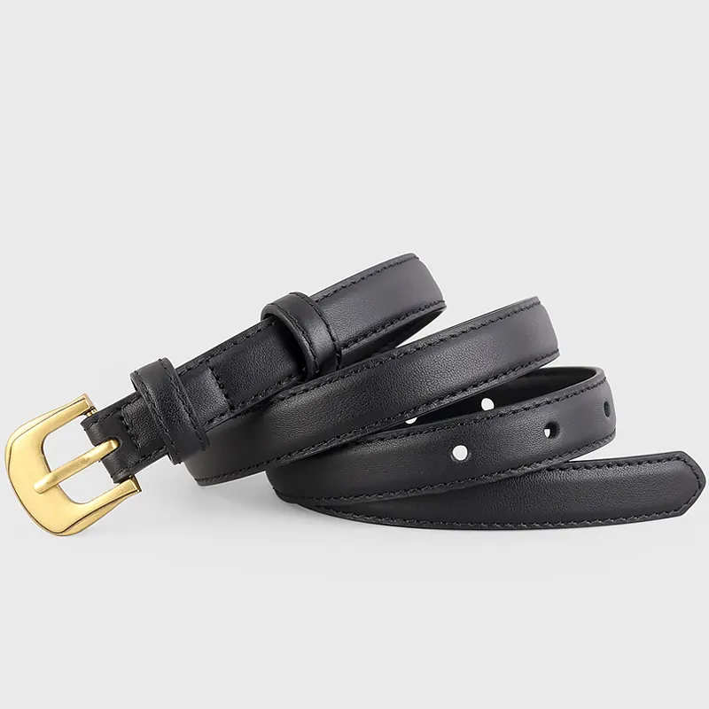 Leather Belt with Golden Buckle - Black