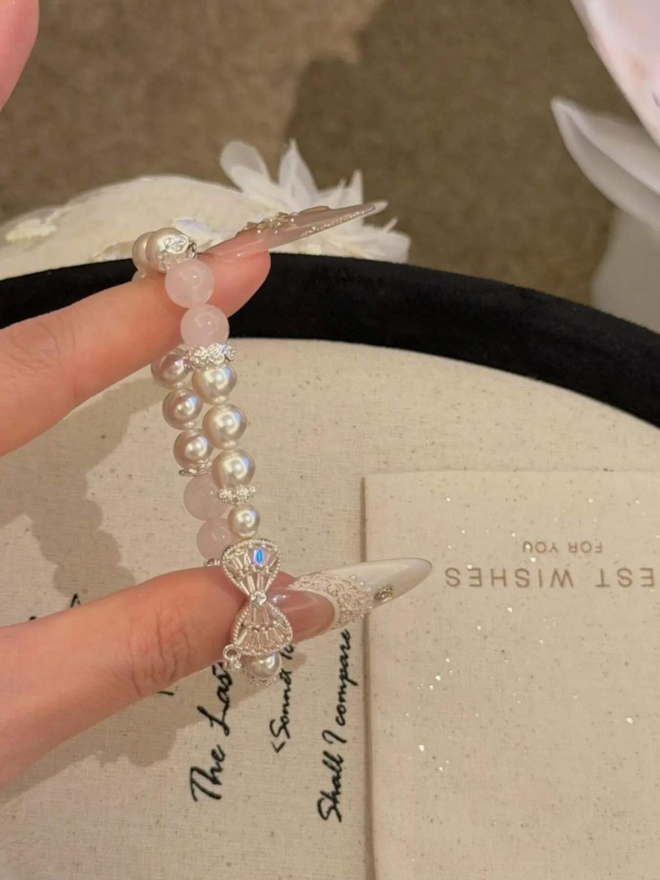 Bow Charm Pearl Bracelet - Silver