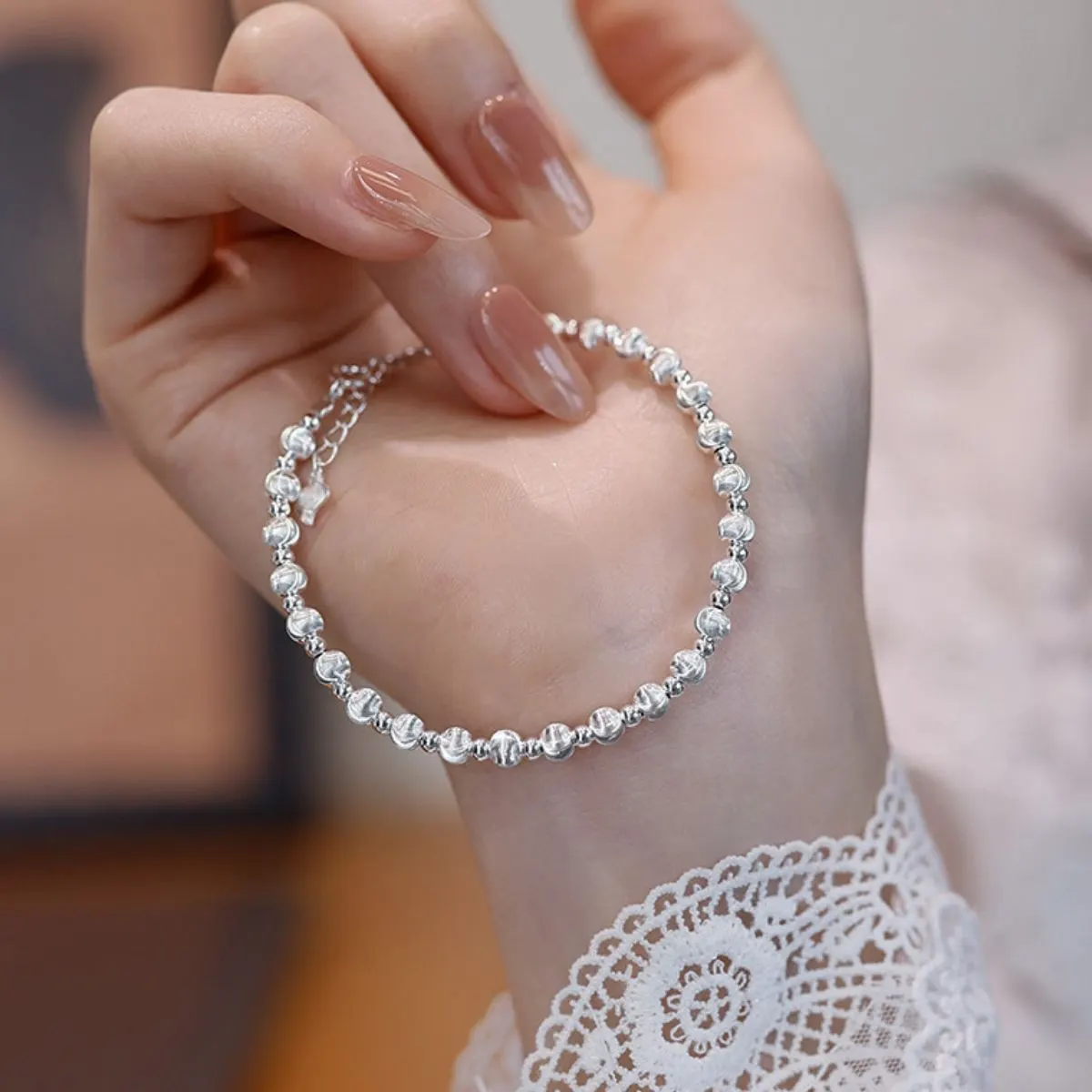 925 Sterling Silver Beaded Bracelet - Silver