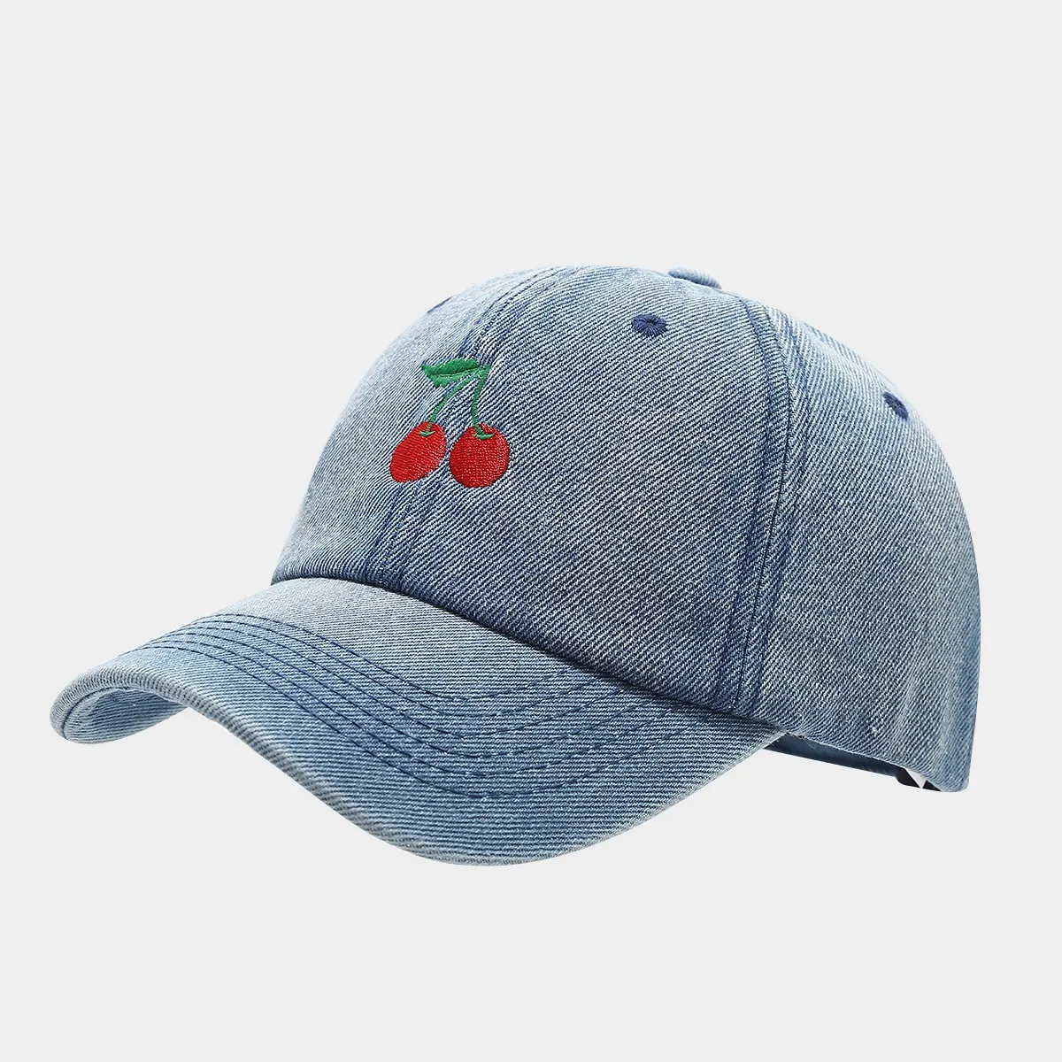 Cherry Embroidery Baseball Cap - Denim Medium Blue