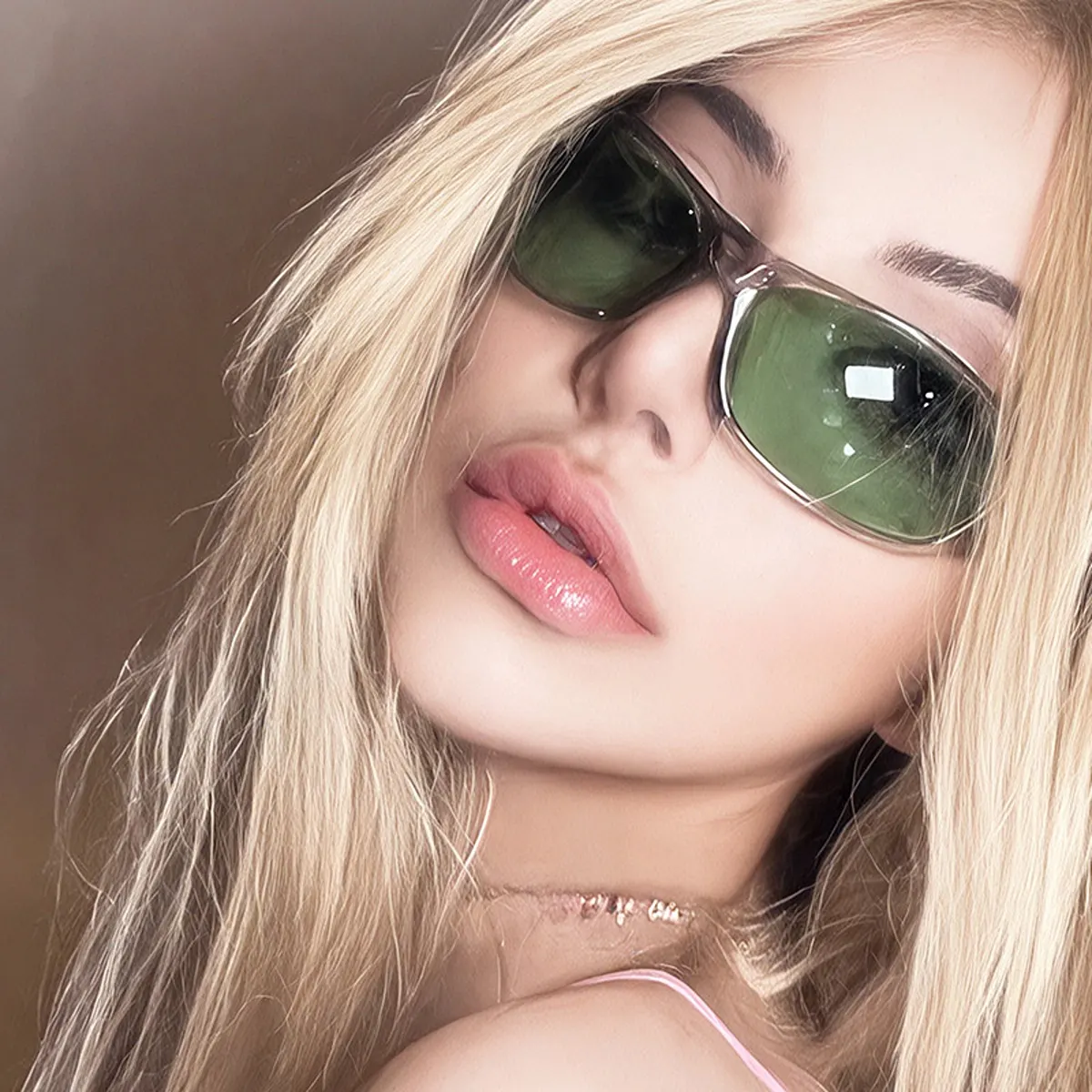 Rectangular Tinted Sunglasses - Green