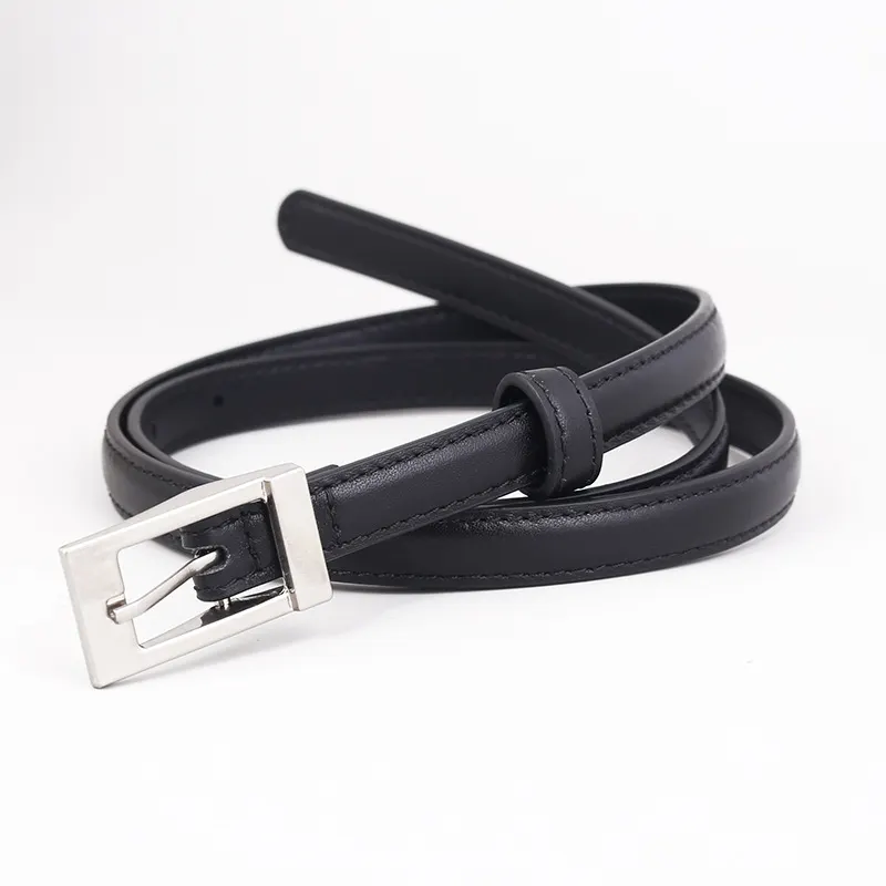 Metal Buckle Leather Belt - Black